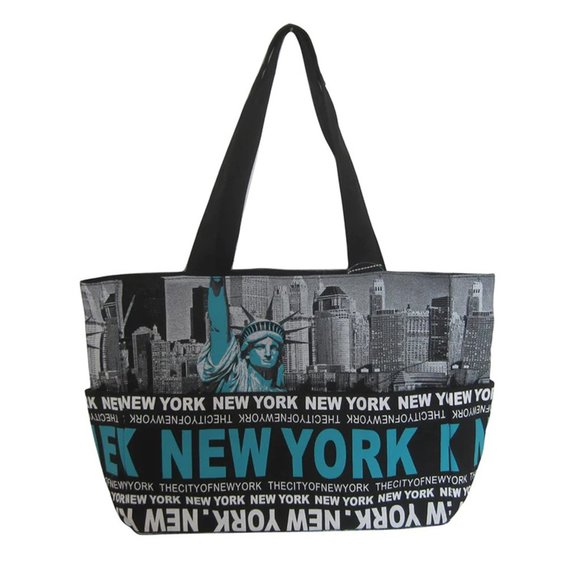 Robin Ruth Skyline NYC Medium Aqua Tote - Picture 1 of 7